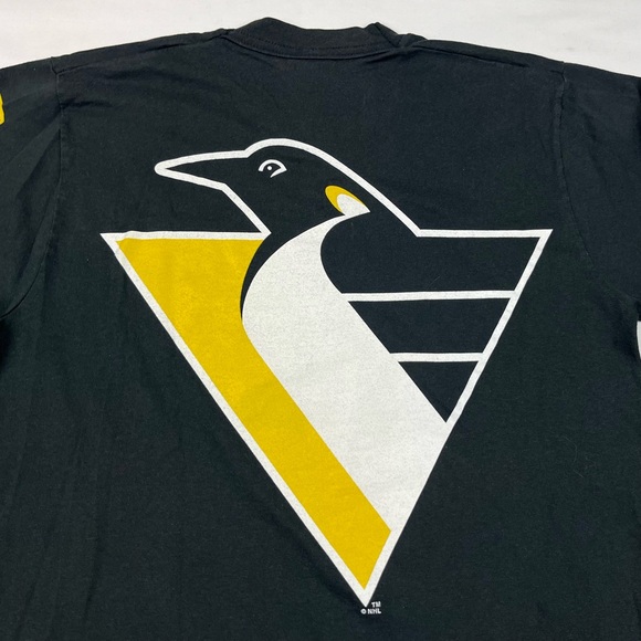 Vtg Pittsburgh Penguins Mens T-Shirt Medium 90s Single Stitch Black Arc Logo A5 - Picture 5 of 7